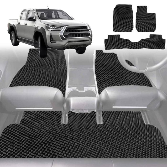 6D Diamond Car Floor Mats for Toyota Hilux Double Cab 2015-Current-Full Set-Black-Outback GT