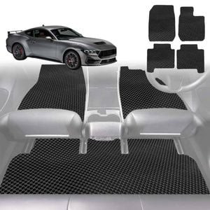 6D Diamond Car Floor Mats for Ford Mustang 2015-2024-Full Set-Black-Outback GT