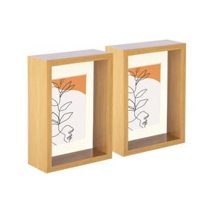 Nicola Spring 3D Deep Box Photo Frames - 5 x 7" with 4 x 6" Mount - Light Wood - Pack of 2