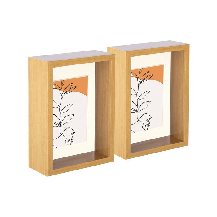 Nicola Spring 3d Deep Box Photo Frames - 5 X 7" With 4 X 6" Mount - Light Wood - Pack Of 2
