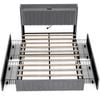 Ufurniture Upholstered Bed Frame with Tufted Headboard & Charging Station 4 Storage Drawers Queen Size Dark Grey