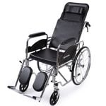 EQUIPMED Folding Manual Reclining Wheelchair Self Propelled, 24" Rear Wheels, Chrome Steel Frame, 46cm Wide Seat, 100kg Capacity