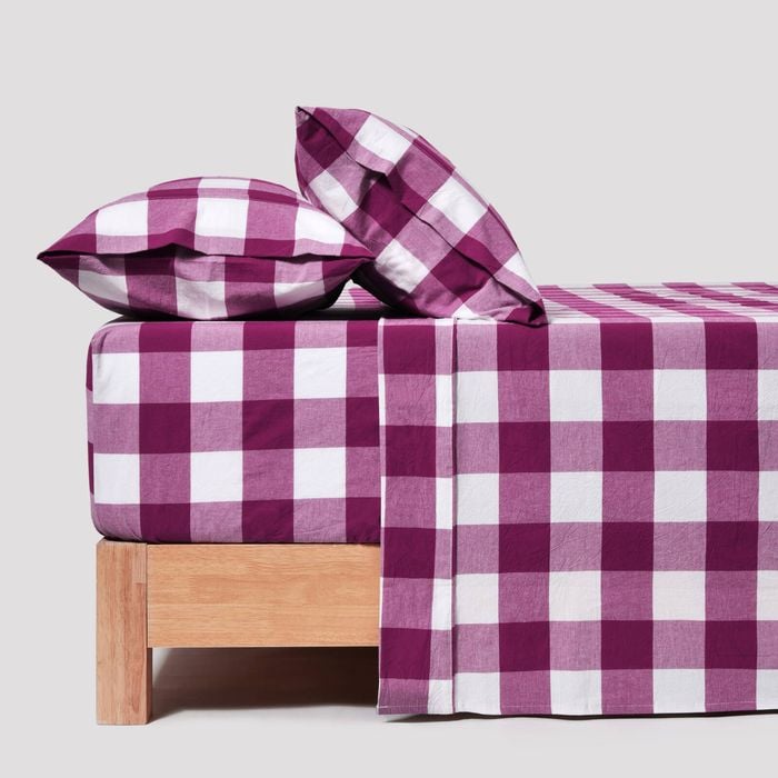 Dreamaker Remy Washed Cotton Yarn Dyed Check Sheet Set Berry Super King