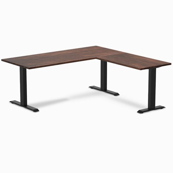Desky Fixed Height American Rustic Pine Softwood L-shape Office Desk 1800x1750mm Matte Black Frame