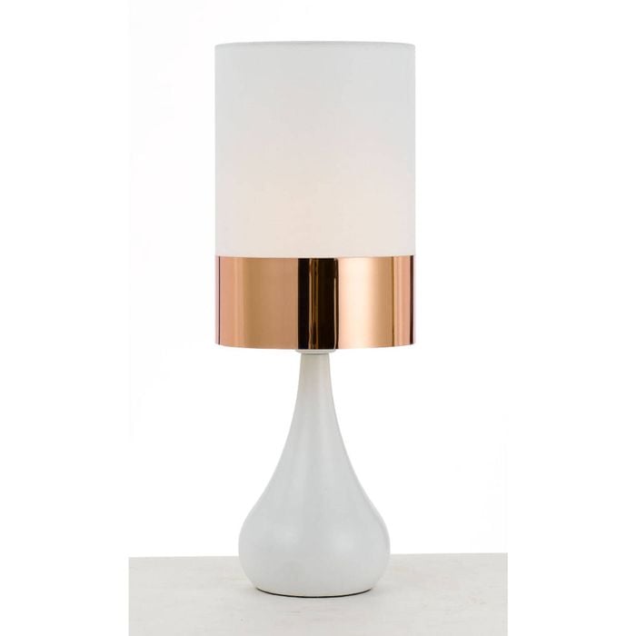 Telbix Akira Modern Table Desk Lamp Light Fabric Ceramic Copper White