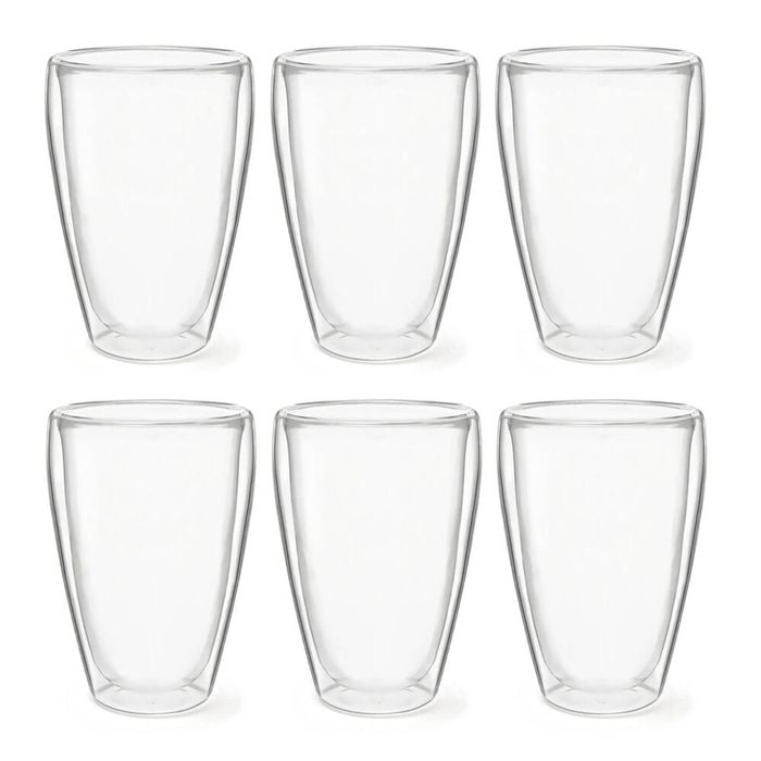 6pc Coffee Culture Moka 350ml Double Wall Beverage Coffee/Tea Cup Clear