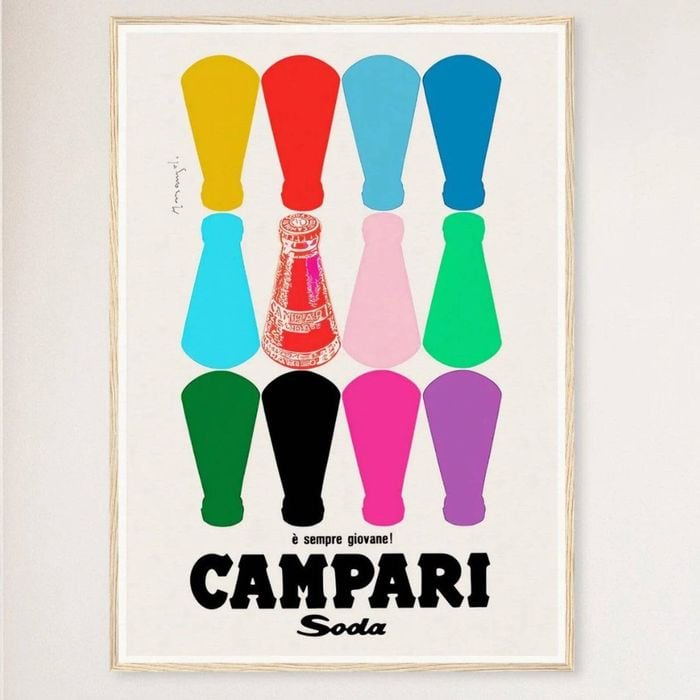 Galrie Vintage Campari Poster with Colourful Bottles - Iconic Italian Art Decor, Wood Frame, A4 21 x 30cm (8 x 12inch)