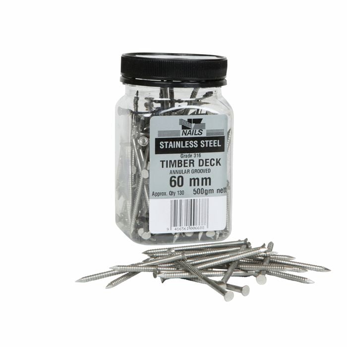 NZ Nails 60 x 3.15mm 316 Stainless Steel Timber Decking Nail - 500g Pack