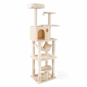 Costway 168cm Cat Tree Tower 2perch Hammock Condo Sisal-coated Scratching