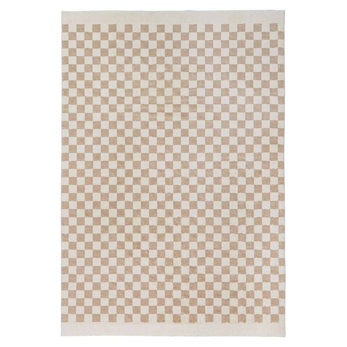 Loopsie-400cm X 300cm-jazine Cream And Brown Chequered Washable Rug