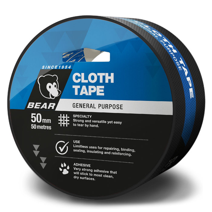 Bear General Purpose Cloth Tape 50mmx50m - Black
