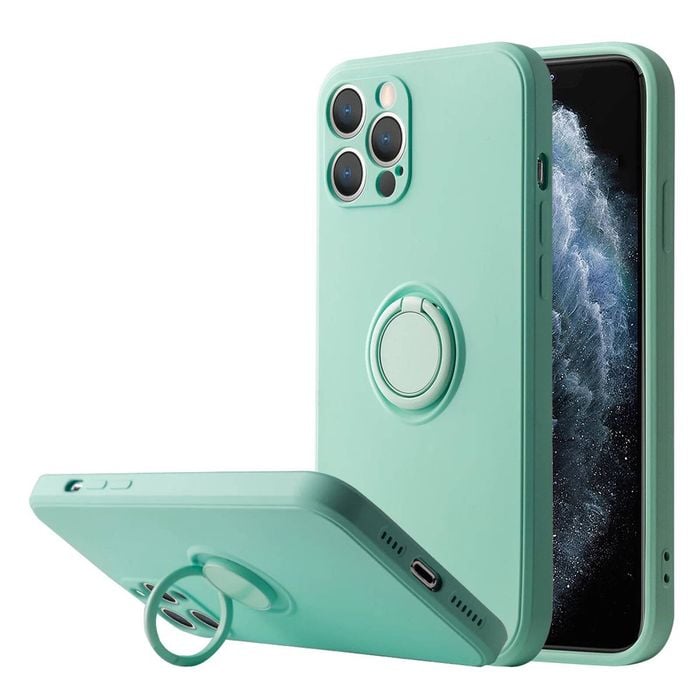 Ring Stand Case Shockproof Magnet Silicone Cover - For Apple iPhone 13 Mini (Cyan)