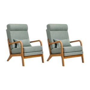 Oikiture Set of 2 Armchair Linen Fabric Lounge Chair with Lumbar Pillow