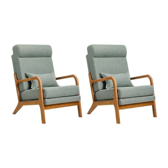 Oikiture Set of 2 Armchair Linen Fabric Lounge Chair with Lumbar Pillow