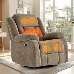 Ufurniture Velvet Recliner Chair Electric Heat Massage Chair Rotatable Lounge Armchair Brown