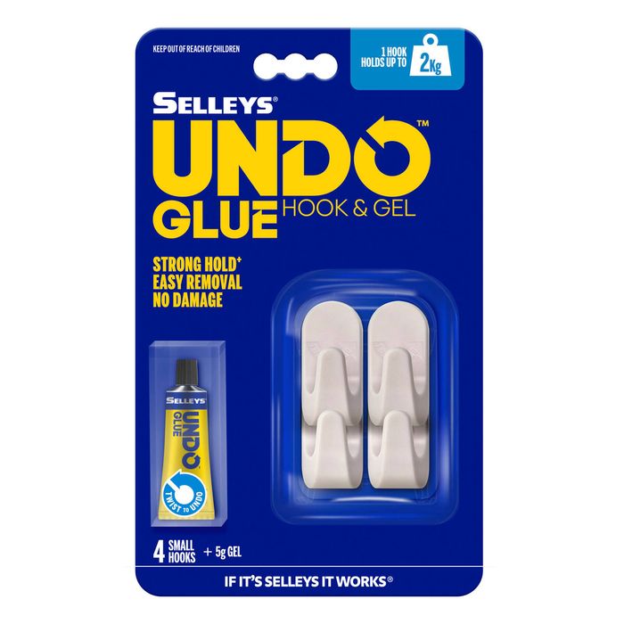 Selleys 4 Pack Small Undo Hook and Glue