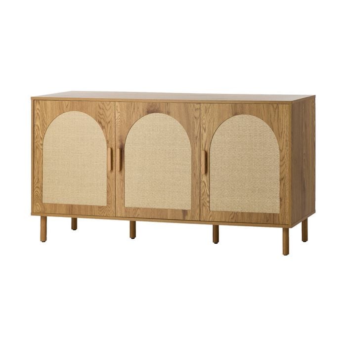 Oikiture Rattan Buffet Sideboard Storage Cabinet 3 Doors Cupboard