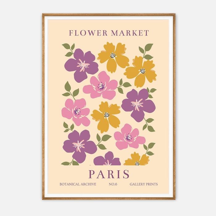 Galrie Vintage Floral Art Print from Paris Flower Market Botanical Archive No.6 Decor, Wood Frame, A3 30 x 42cm (12 x 16inch)