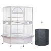 YES4PETS 185cm XXL White Corner Bird Cage Pet Parrot Aviary  Perch Castor Wheel With Cover