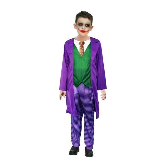 More Than Party Purple Clown Kids Costume Green Vest Striped Pants 10-12y