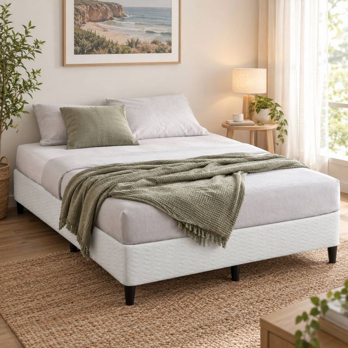 Zinus King Fabric Bed Base Ensemble Base - White