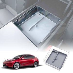 Centre Console Mid Organizer Tray for Tesla Model Y Juniper 2025-Onwards with Grey Silicone Mat