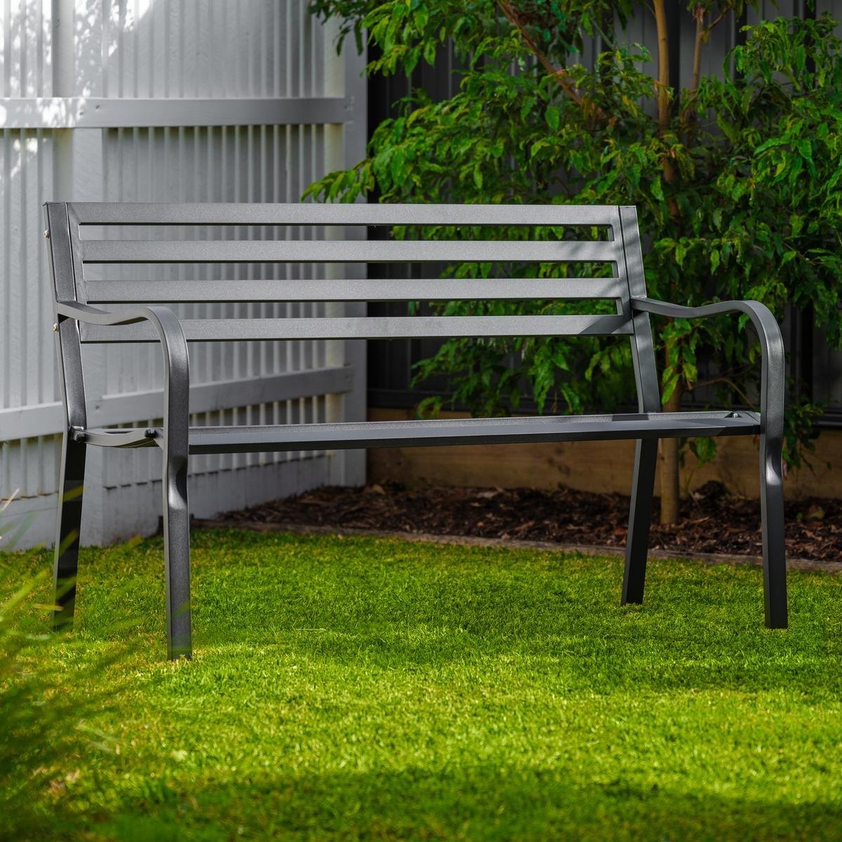 Marquee Black Steel Park Bench Bunnings Australia