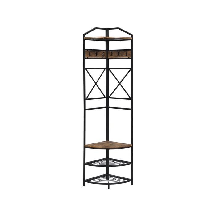 IHOMDEC Industrial Corner Hall Tree with Shoe Bench, Entryway Coat Rack Rustic Dark Brown