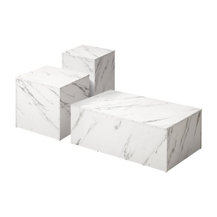 Oikiture Coffee Table Set of 3 Marble Effect White