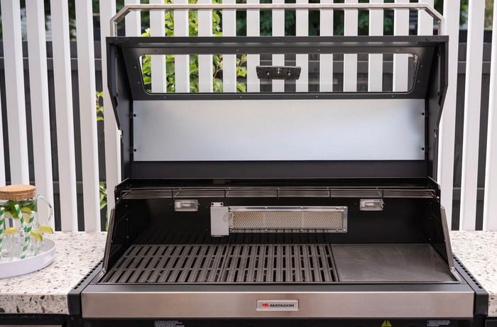 Closeup of a barbecue machine.