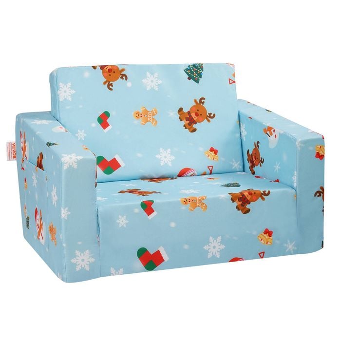 VEVOR 58.5x43.5x32cm Kids Sofa Sky Blue Foldable 2-in-1 Baby Lounger Couch Cartoon