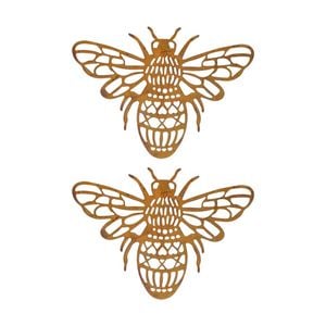 2pk Lvd Extra Large Rustic Metal Bee Art Piece Home/garden Decor 34x26x0.64cm