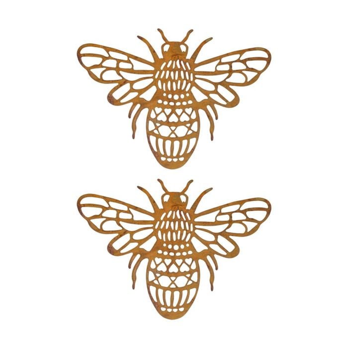 2pk Lvd Extra Large Rustic Metal Bee Art Piece Home/garden Decor 34x26x0.64cm