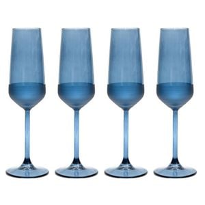 4pc Artcraft Matte Champagne Durable Glass Flute Decorated Drinkware 195ml Blue
