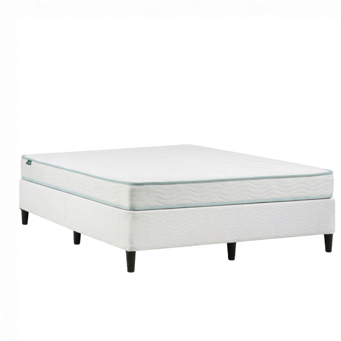 Zinus Double Package Set - Fabric Bed Base & Essential Bonnell Inner Spring Mattress Set – White