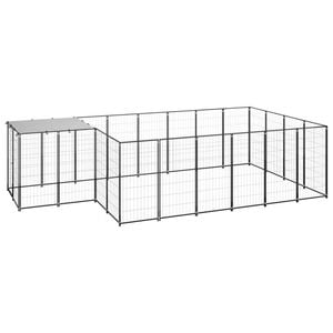 vidaXL Dog Kennel Black 8.47 m² Steel Outdoor Puppy Enclosure Dog Cage House