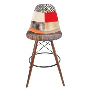 SK Designer Living | Replica Eames DSW Stool | Fabric & Walnut - Multicoloured V2