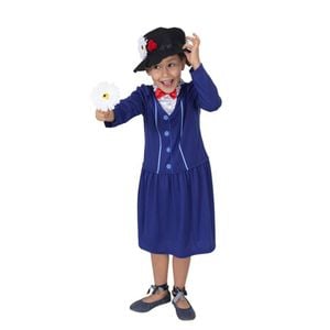 Mary Poppins Kids Costume – Blue Dress with Hat &amp; Bow Tie for Book Week – Blue Colour, 5-6-YRS
