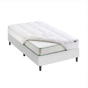 Zinus Single Fabric Bed Base Ensemble & Essential Bonnell Inner Spring Mattress Set with Quilted Pillowtop Mattress Topper