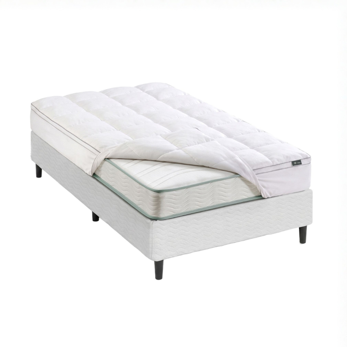 Zinus Single Fabric Bed Base Ensemble & Essential Bonnell Inner Spring Mattress Set with Quilted Pillowtop Mattress Topper