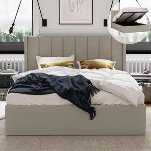 Emilie Double Beige Storage Wing Gas Lift Bed Frame