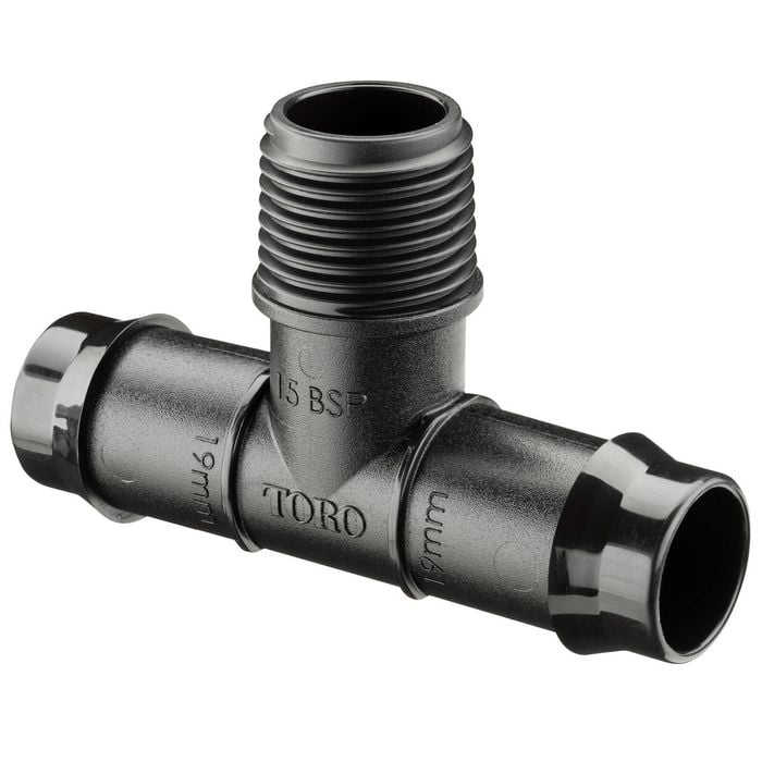 Toro 19mm Barbed x 15mm BSP Barbed Male Threaded Tee