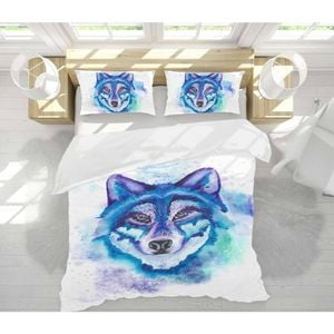 3D Watercolor Animal Wolf 001 Bed Pillowcases Quilt Queen Size
