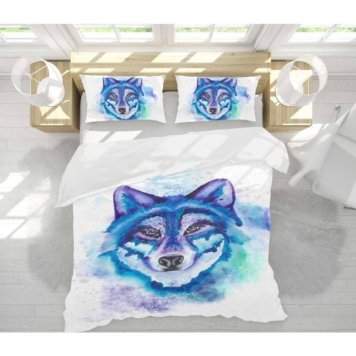 3D Watercolor Animal Wolf 001 Bed Pillowcases Quilt Queen Size