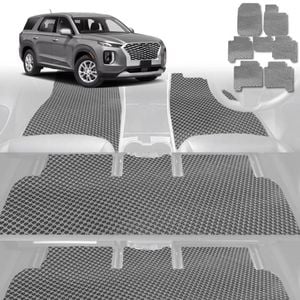 6D Diamond Car Floor Mats for Hyundai Palisade 2021-Current 8 Seater-Ultimate Set-Grey-Outback GT