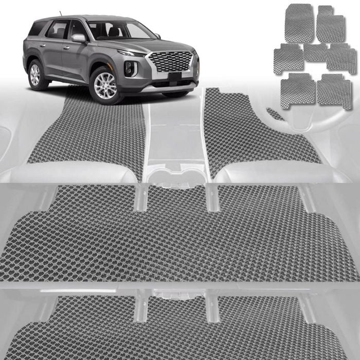 6D Diamond Car Floor Mats for Hyundai Palisade 2021-Current 8 Seater-Ultimate Set-Grey-Outback GT
