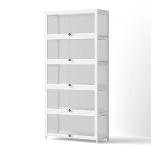 Artiss 5-Tier Display Cabinet Storage Bookshelf Clear Shelf White