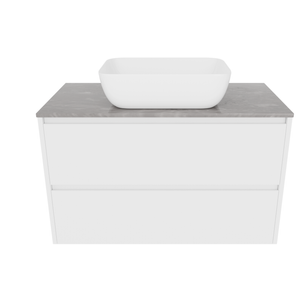 Forme 900mm White Razor Wallhung Vanity With Victoria Grey Stone Top And Pluto Above Counter Basin