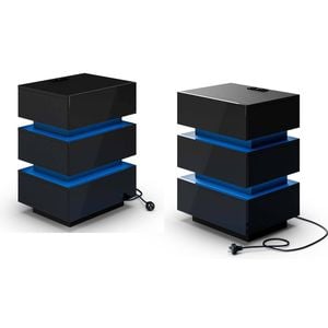 Ufurniture 2xled Bedside Table With 3 Drawers & Charging Station High Gloss Modern Nightstand, Black