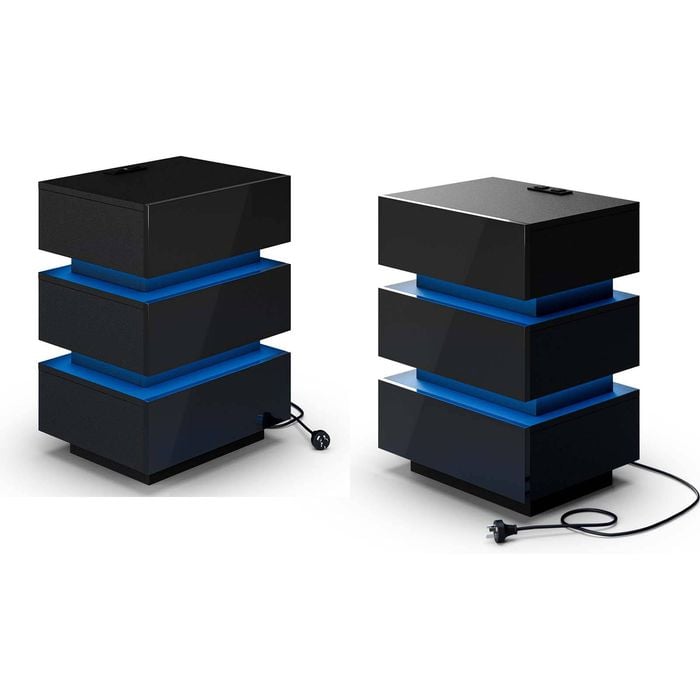Ufurniture 2xled Bedside Table With 3 Drawers & Charging Station High Gloss Modern Nightstand, Black